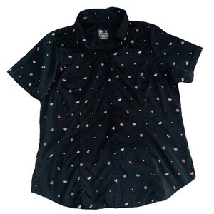 RARE Women's M Taco Bell Managers Black Short Sleeve Button Shirt Graphic Print
